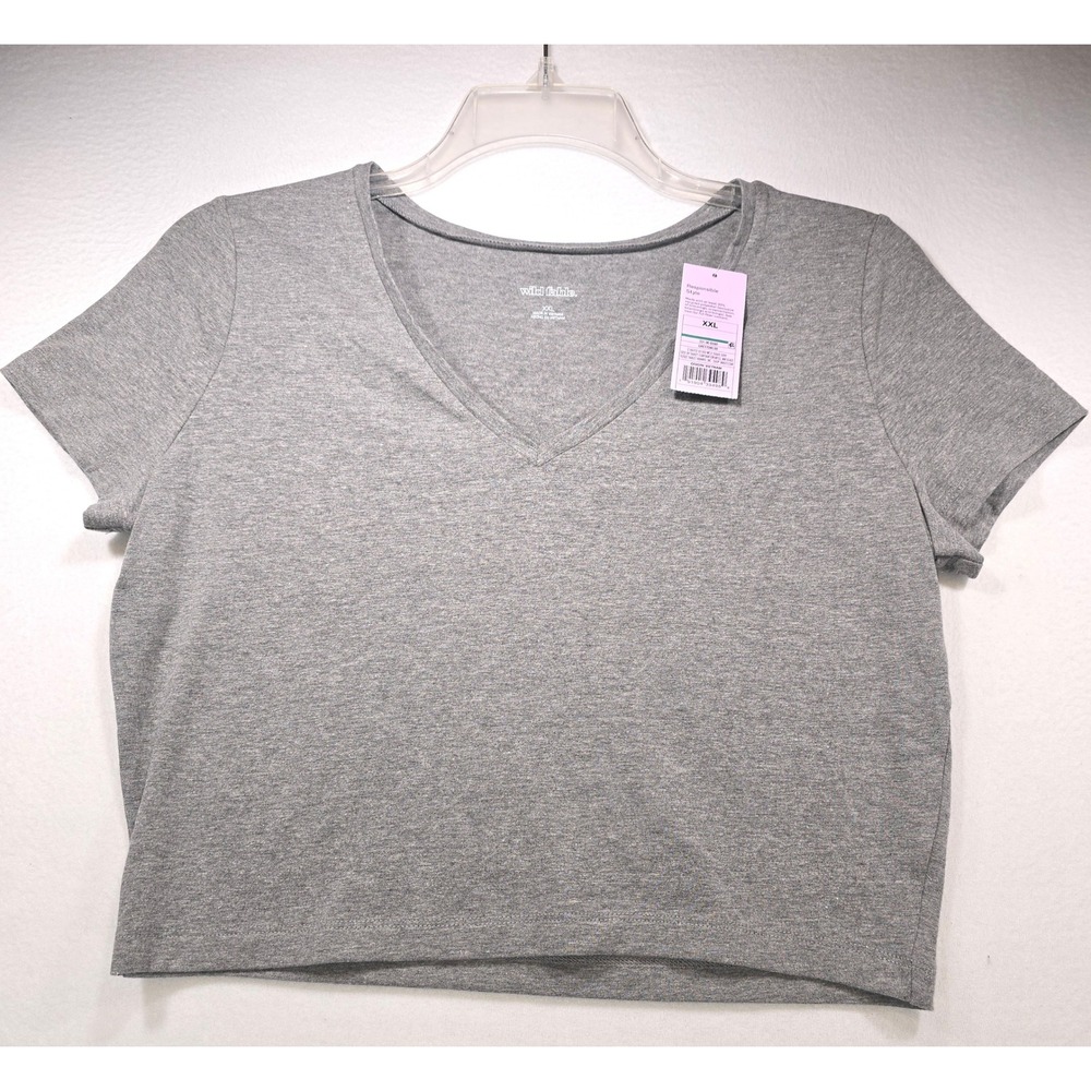 Wild‎ Fable Womens XXL Heather Grey V-Neck Short Sleeve Crop Top Tee NWT